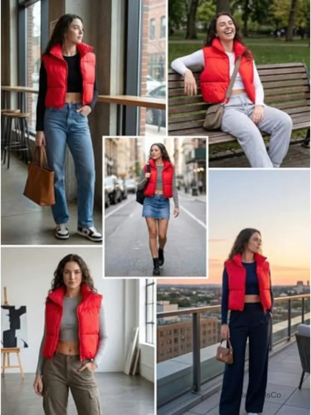 Lightweight Puffer Vest with High Collar, Adjustable Hem, Sleeveless Crop Gilet - Picture 4 of 7
